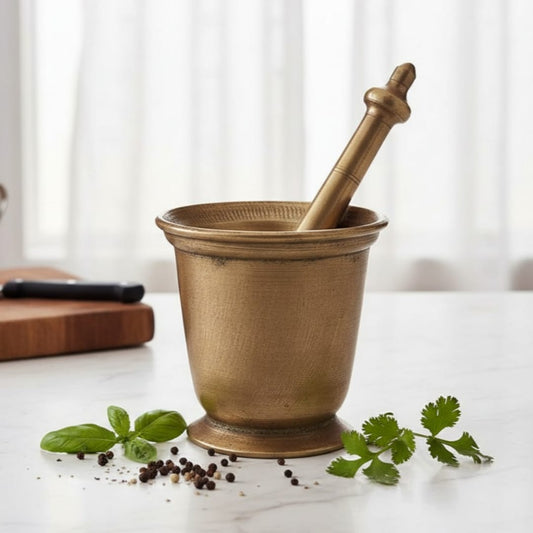 1985 Antique Brass Big Khalbatta | Solid Brass Mortar and Pestle