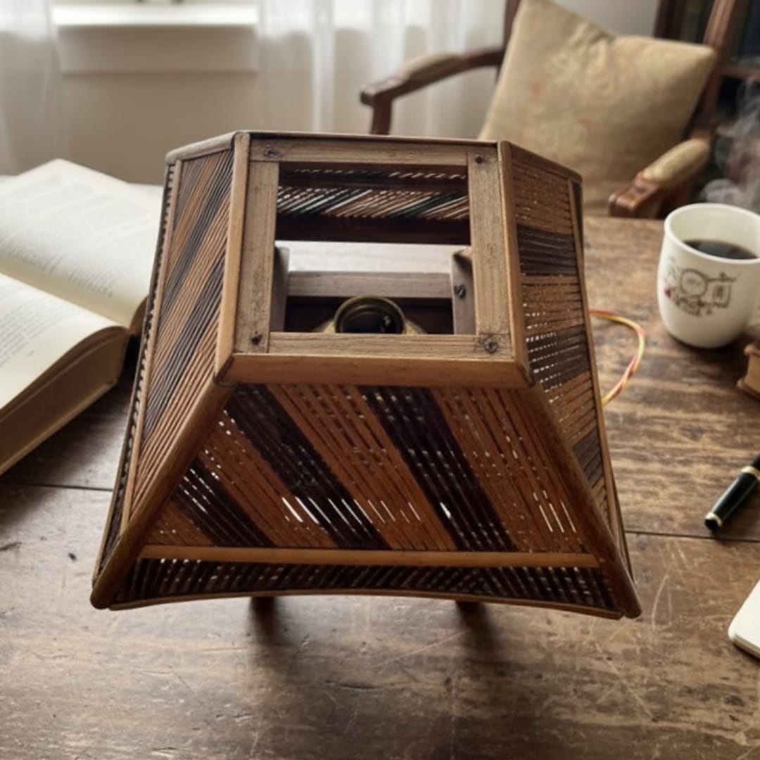 1982 Antique Teakwood Lamp | Solid Wood Table & Accent Lamp