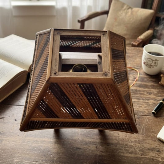 1982 Antique Teakwood Lamp | Solid Wood Table & Accent Lamp