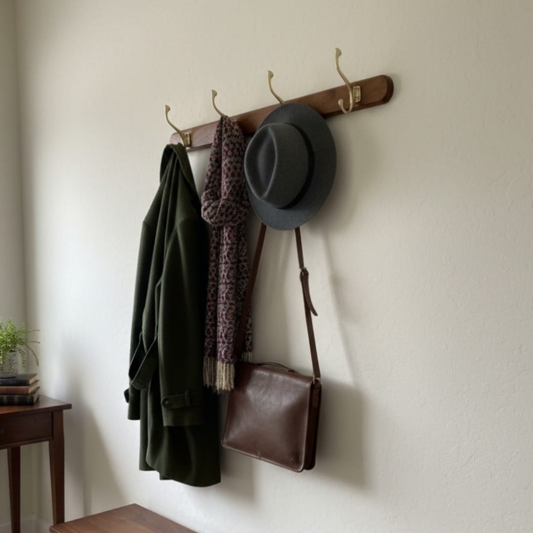 1985 Antique Wooden Brass Hook | Wall-Mounted Hanging Hook