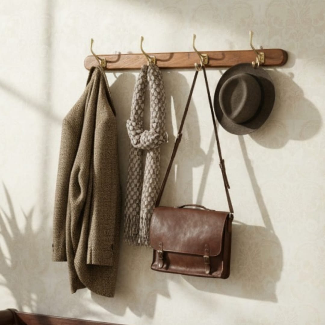 1985 Antique Wooden Brass Hook | Wall-Mounted Hanging Hook