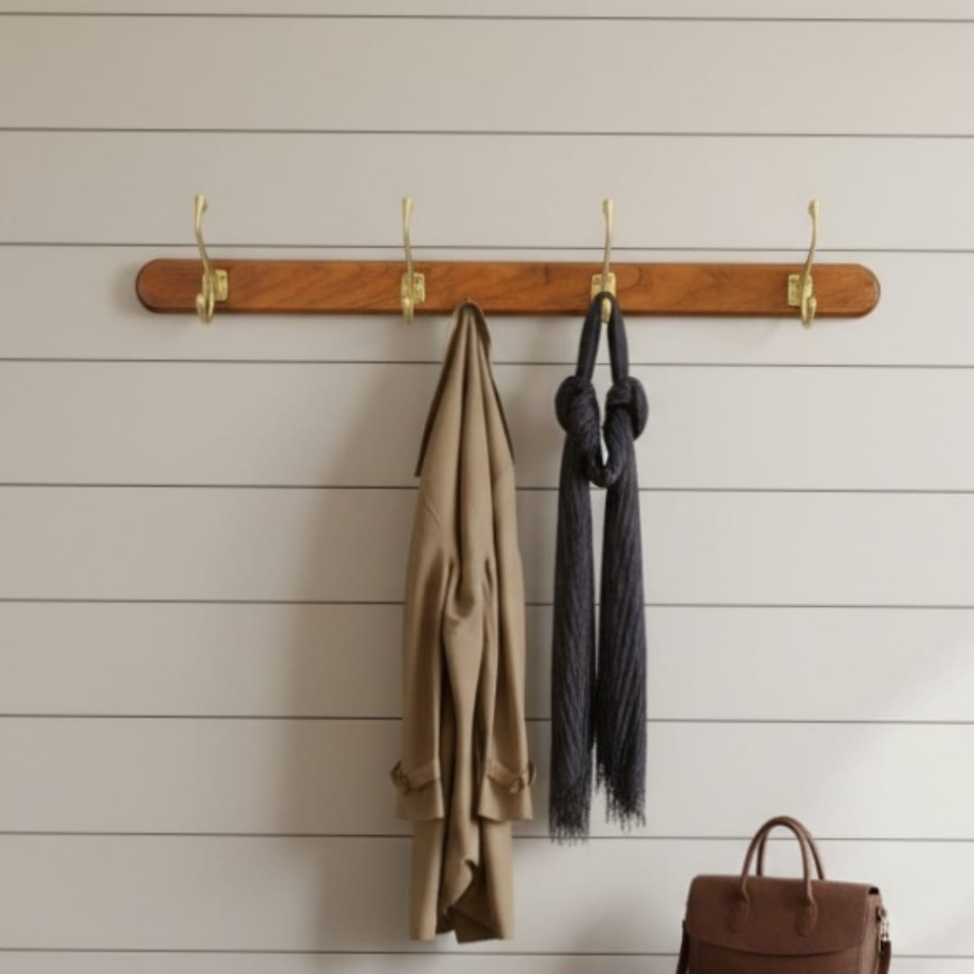 1985 Antique Wooden Brass Hook | Wall-Mounted Hanging Hook