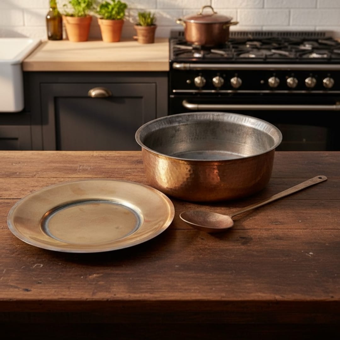 1976 Antique Brass Tapeli with Lid & Ladle | Traditional Cooking & Serving Vessel