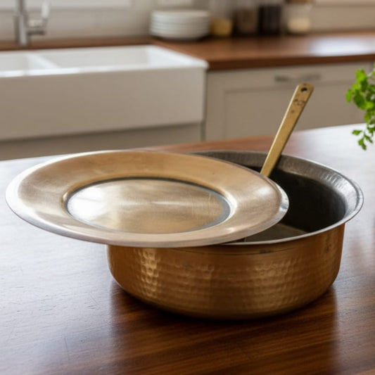 1976 Antique Brass Tapeli with Lid & Ladle | Traditional Cooking & Serving Vessel