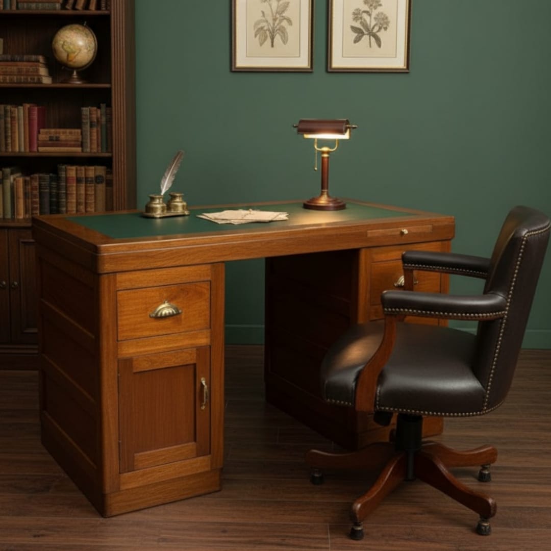 1978 Antique Teakwood Writing Desk | Classic Study & Office Furniture