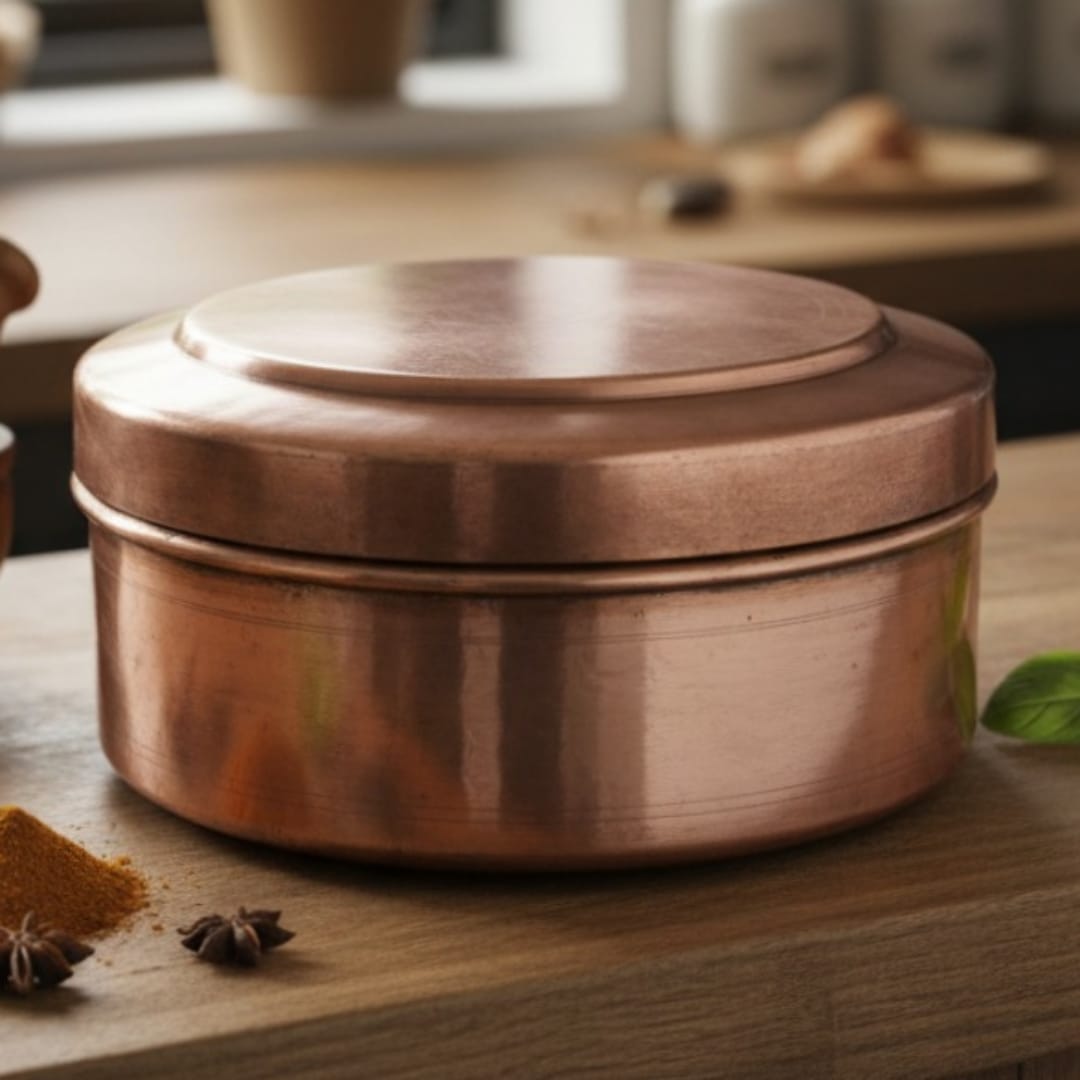 1981 Antique Brass Chapati Box | Large Food Storage & Tabletop Brassware