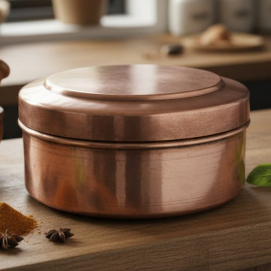 1981 Antique Brass Chapati Box | Large Food Storage & Tabletop Brassware