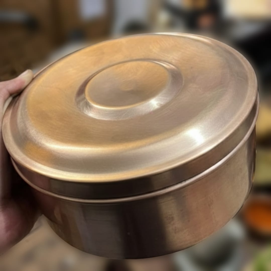 1975 Antique Brass Chapati Box | Traditional Brass Kitchen Storage - Bombay Antiques