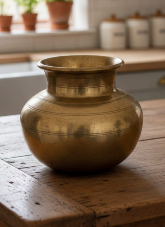 1979 Antique Brass Kalash | Compact Brass Storage & Pouring Vessel - Bombay Antiques