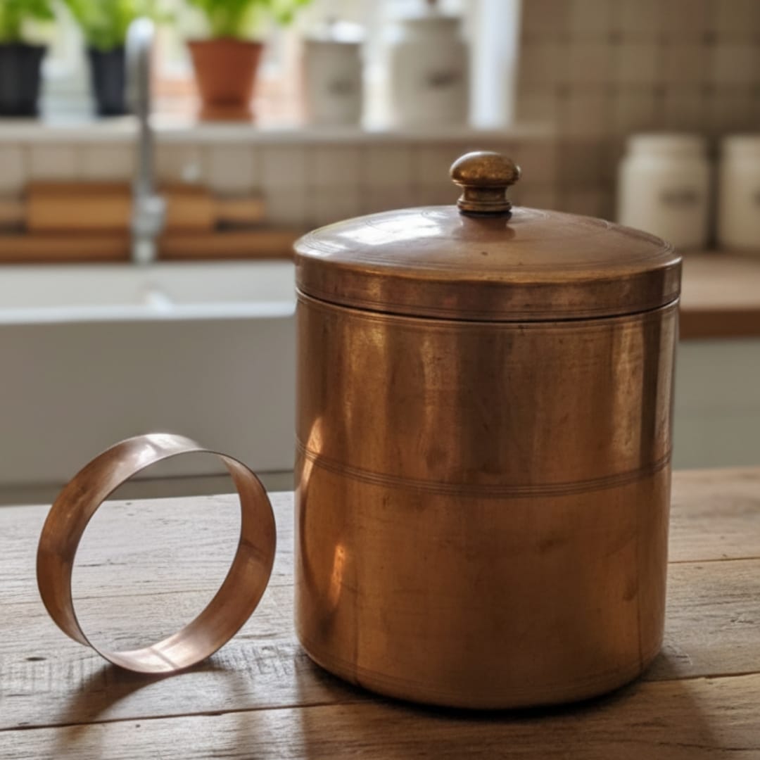 1983 Antique Brass Storage Box with Stand | Tall Brass Kitchen Container - Bombay Antiques