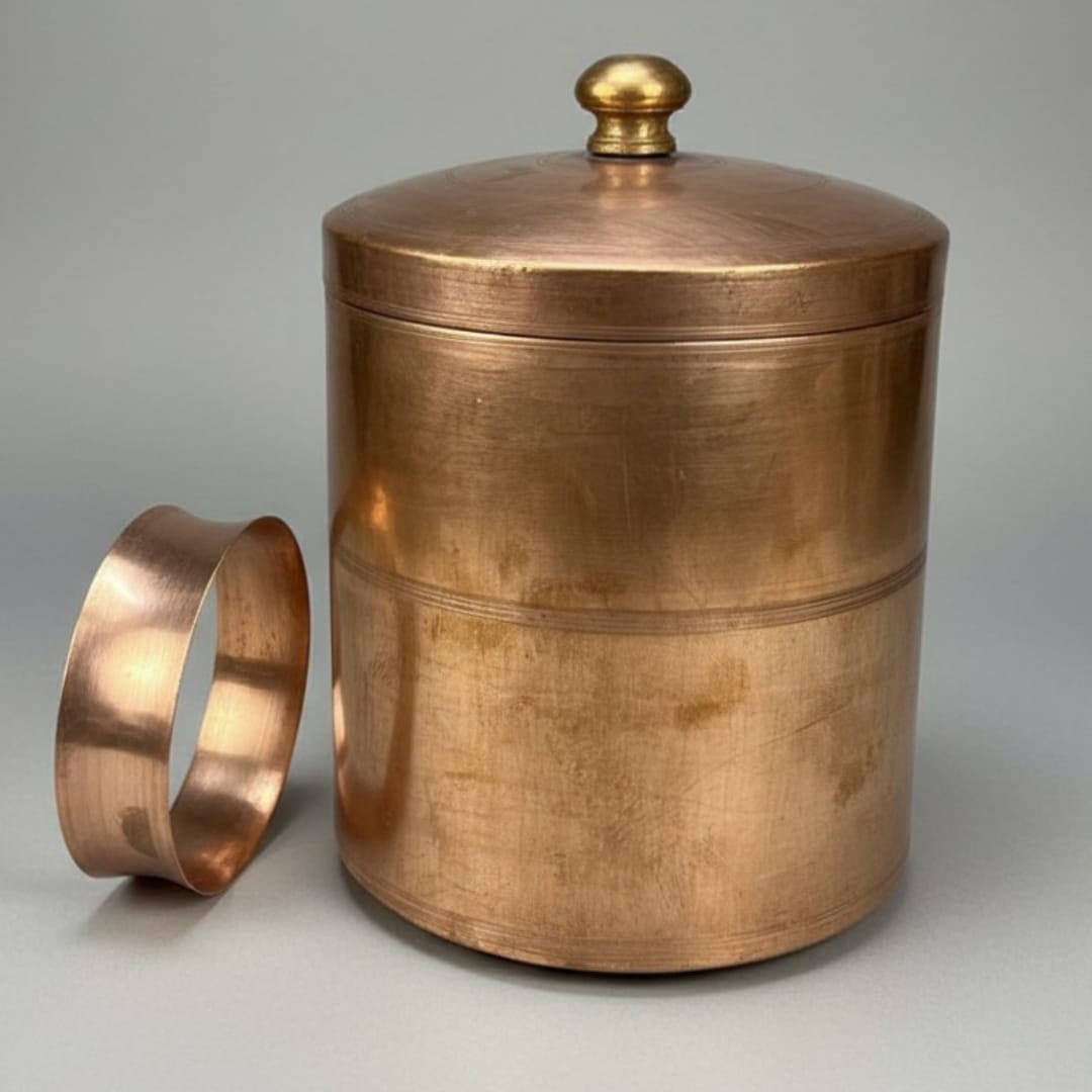 1983 Antique Brass Storage Box with Stand | Tall Brass Kitchen Container - Bombay Antiques