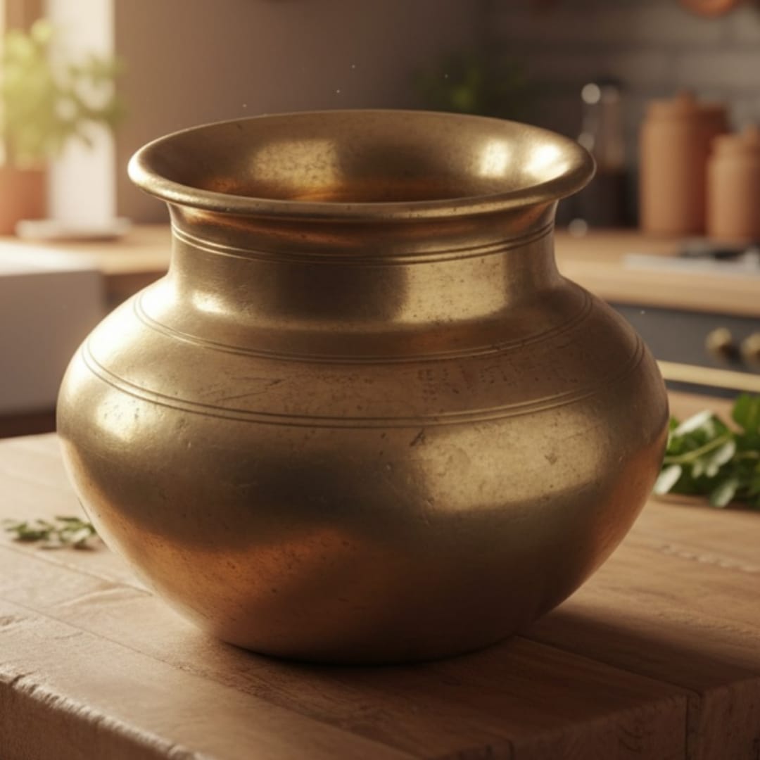 1979 Antique Brass Kalash | Compact Brass Storage & Pouring Vessel - Bombay Antiques