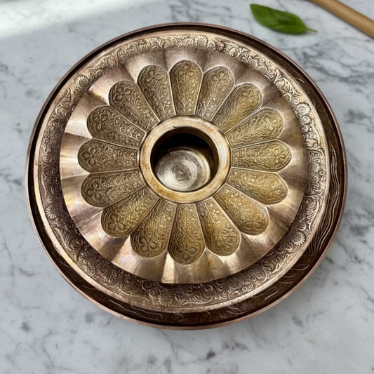 1983 Antique Brass Engraved Decor & Serving Bowl Set | Large Graduated Brass Bowls - Bombay Antiques