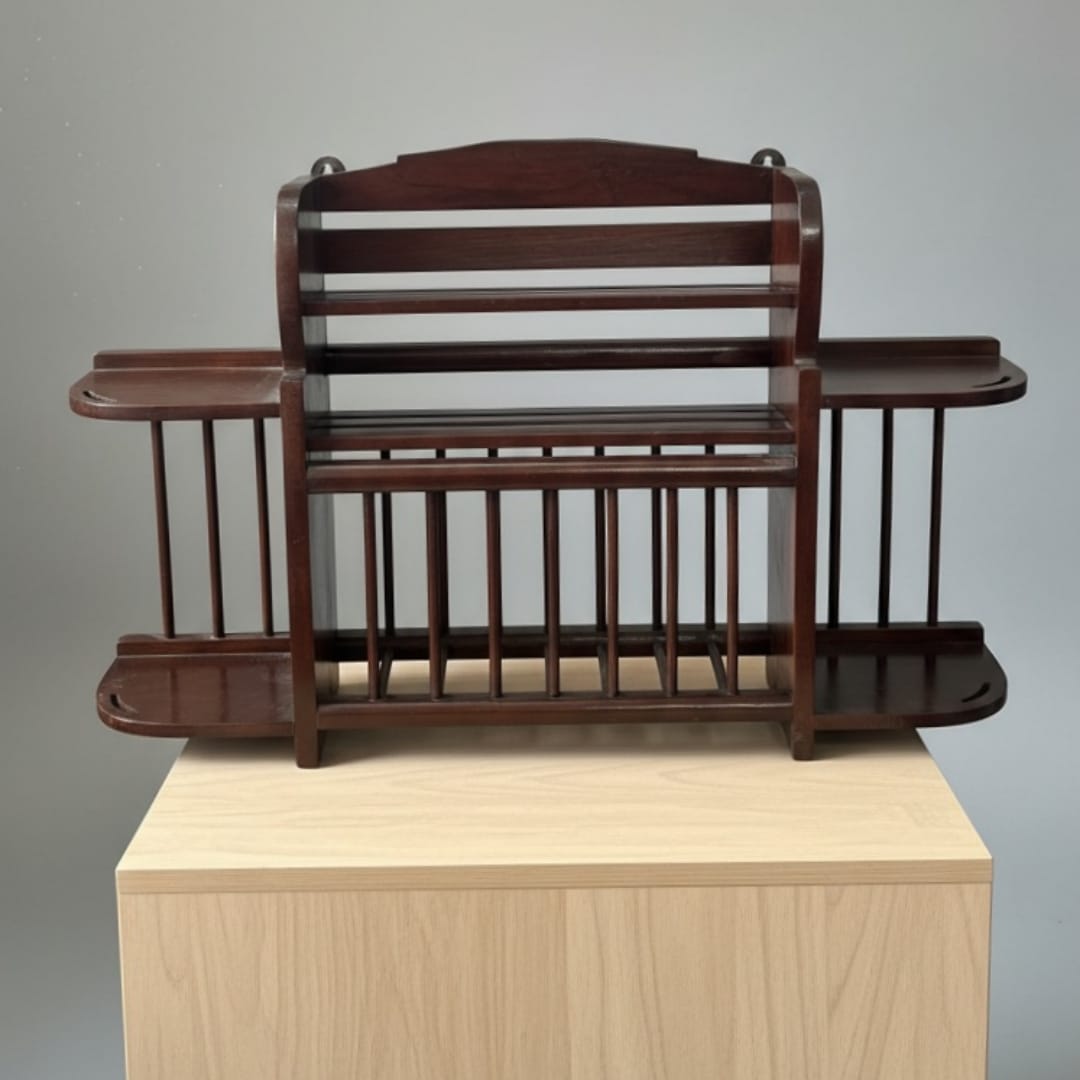 1976 Antique Teakwood Kitchen Utensils Rack | Solid Wall-Mounted Storage Shelf