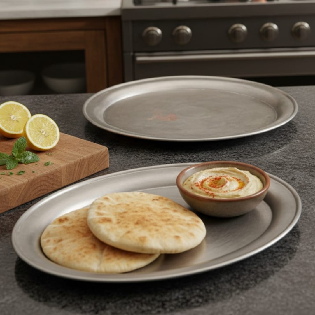 1975 Antique Brass Décor Plates in Pair | Dual Size Engraved Wall Display Plates - Bombay Antiques