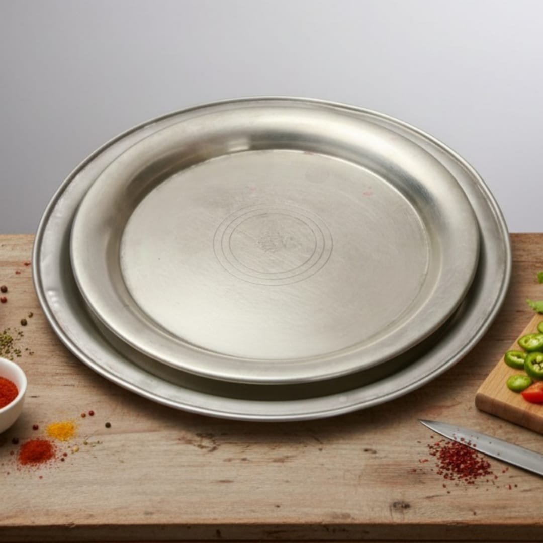 1975 Antique Brass Décor Plates in Pair | Dual Size Engraved Wall Display Plates - Bombay Antiques