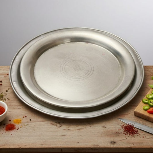 1975 Antique Brass Décor Plates in Pair | Dual Size Engraved Wall Display Plates - Bombay Antiques