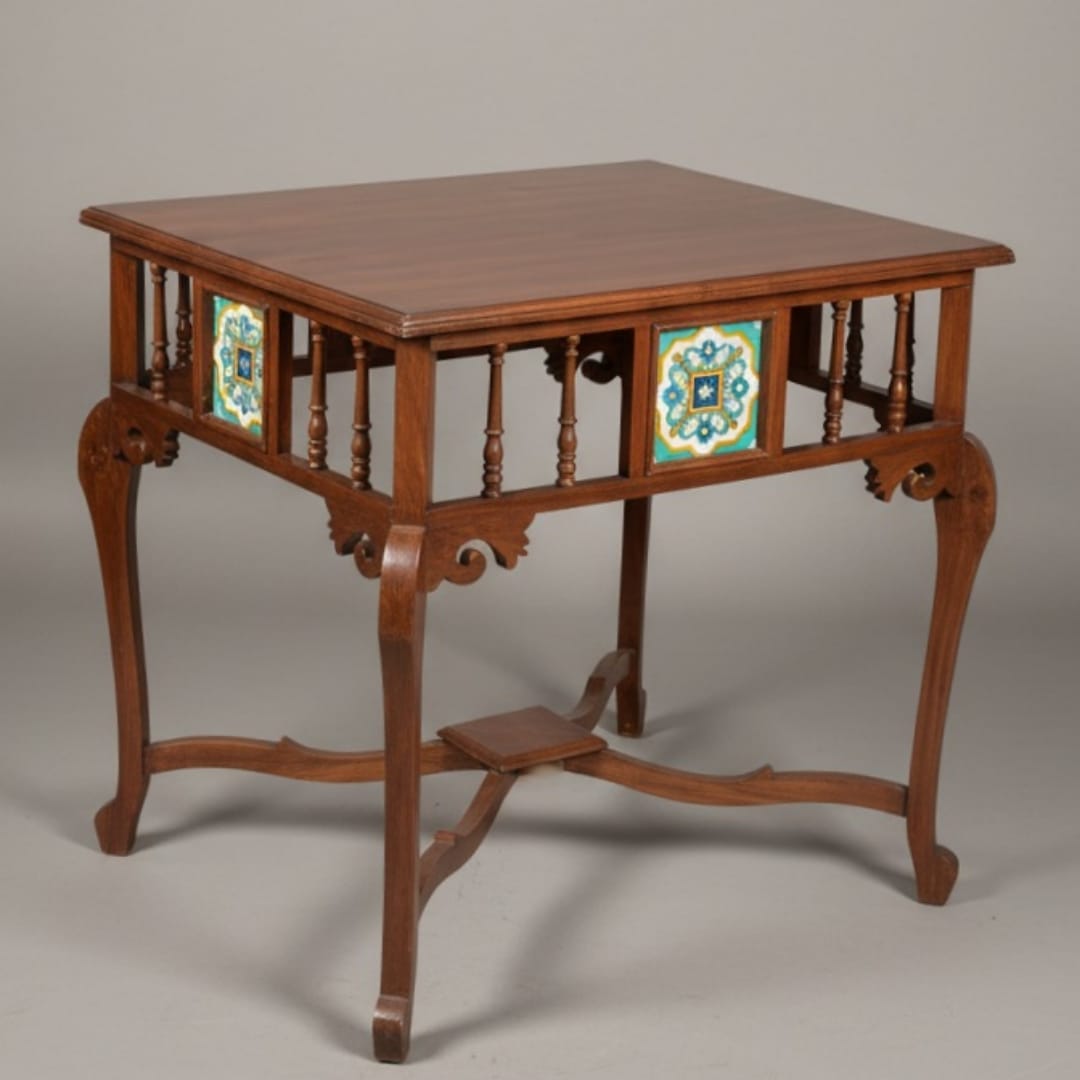 1973 Antique Wooden Side Table with Decorative Panels | 30 x 30 Inch Square Top Table - Bombay Antiques