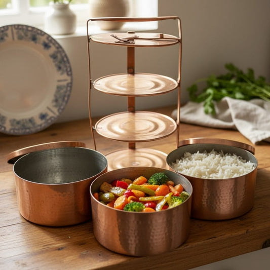 1988 Antique Brass Heavy Tiffin | Multi-Tier Brass Storage & Serving Container - Bombay Antiques