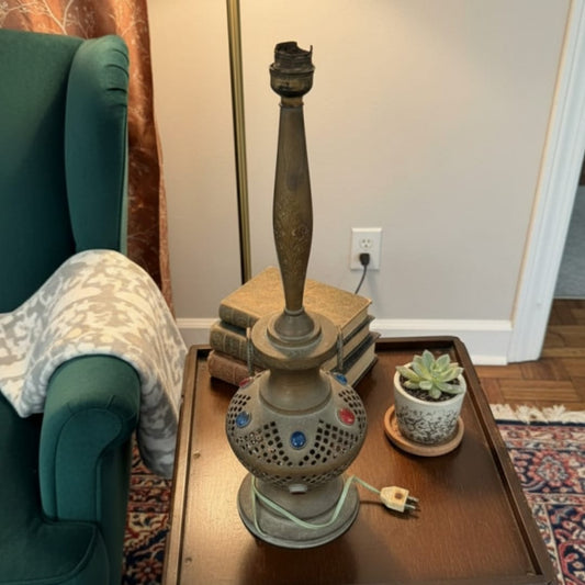 1980 Antique Brass Floor Lamp | Decorative Tall Brass Lamp - Bombay Antiques