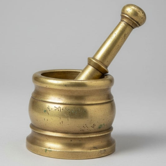 1967 Antique Brass Khalbatta | Brass Mortar and Pestle Set - Bombay Antiques