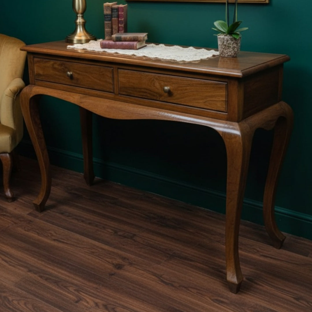 1989 Antique Teakwood Console Table | Large Narrow Display Table - Bombay Antiques