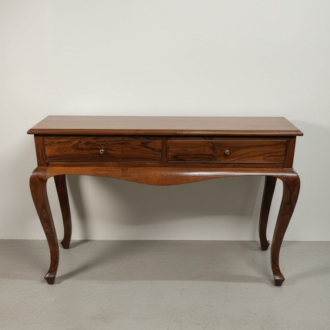1989 Antique Teakwood Console Table | Large Narrow Display Table - Bombay Antiques