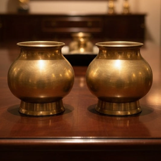 Antique Brass Kalash in Pair 1L Each | Decorative Brass Vessel Set | Made in 1972