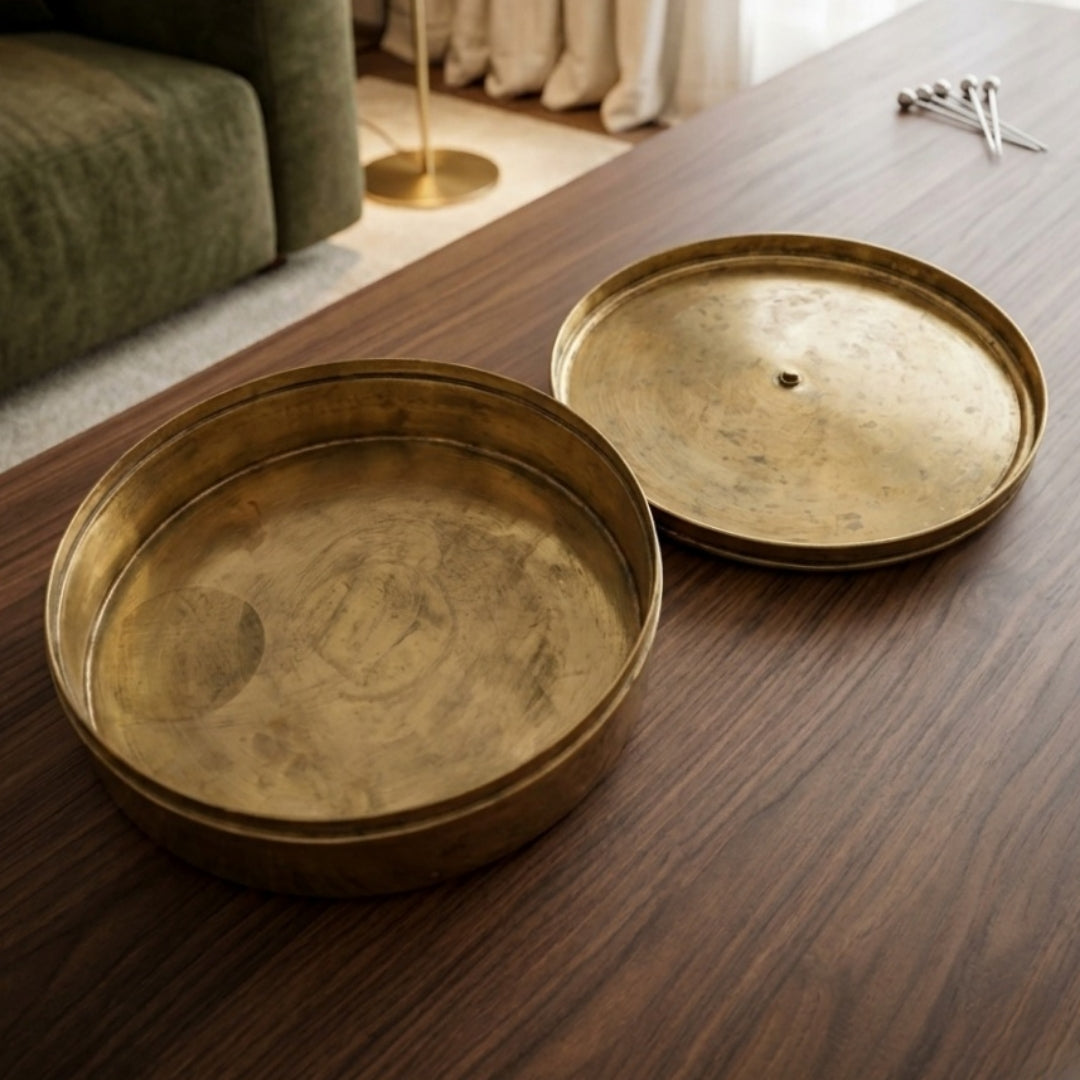 Antique Brass Flat Storage Box | Decorative Brass Container | Made in 1982 - Bombay Antiques