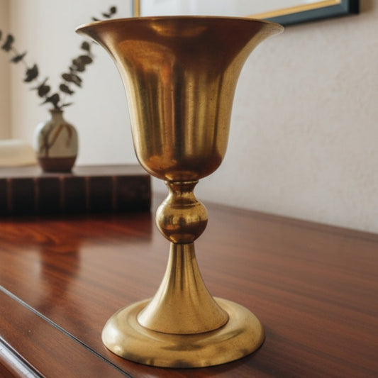 Vintage Peetal Vase Big Glass | Premium Brass Decorative Vessel | Made in 1985 - Bombay Antiques
