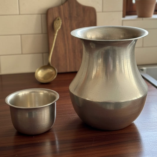 Antique German Silver Water Jug with Tumbler | Premium Serving Set | Made in 1970 - Bombay Antiques