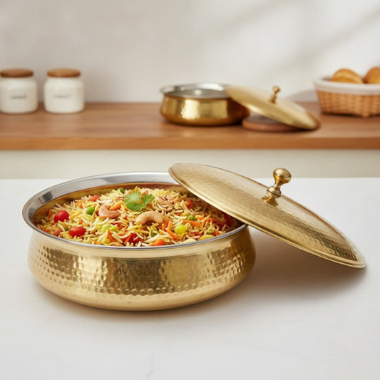 3L Brand New Brass Cooking Deg / Biryani Deg with Tinning & Lid | Traditional Indian Cookware