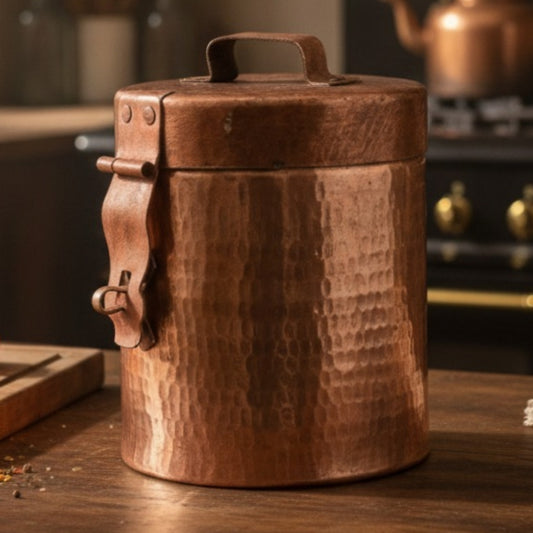 Copper Storage Box With Lock - Antique Rare Handmade Kaddi Dabba - Bombay Antiques