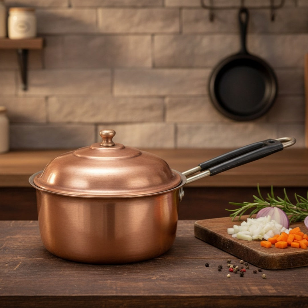 Antique Brass Cooking Vessel | Pital Handi with Lid & Handle | Traditional Kitchenware - Bombay Antiques