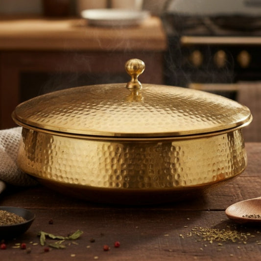 3L Brand New Brass Cooking Deg / Biryani Deg with Tinning & Lid | Traditional Indian Cookware