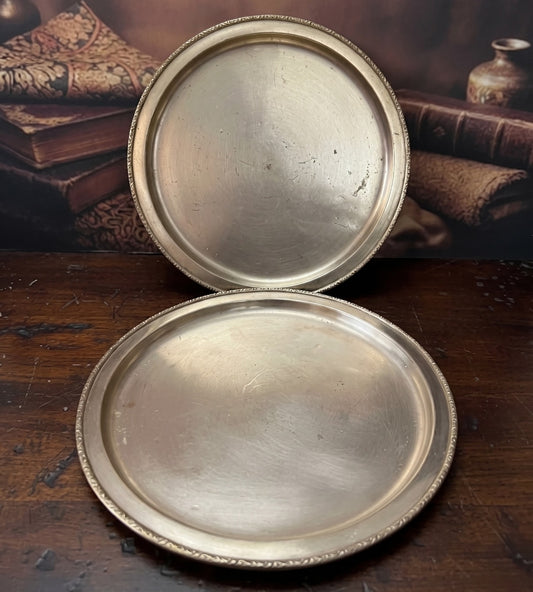 1982 Antique Brass Plate Set | Pair of Elegant Brass Plates