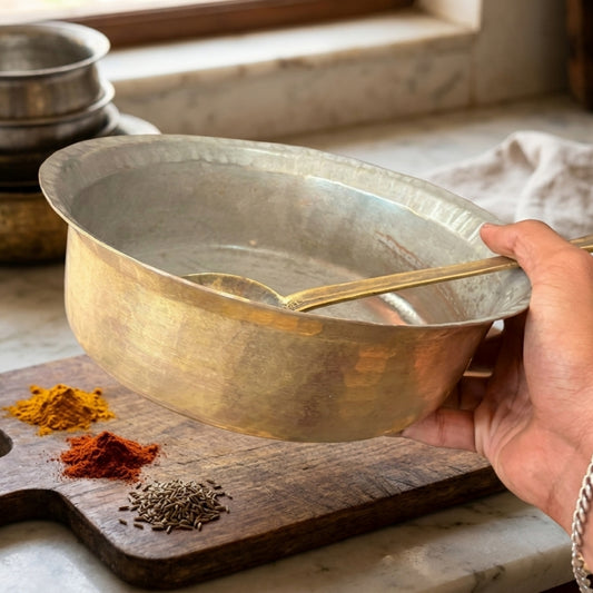 Antique Peetal Deg with Lid and Ladle | Pure Brass Serving Deg | Made in 1970