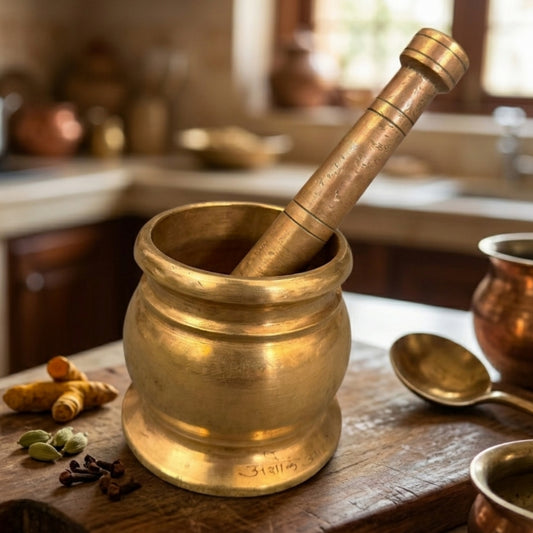 Antique Peetal Khalbatta | Pure Brass Mortar and Pestle | Made in 1975