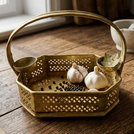 Antique Peetal Padi | Pure Brass Decorative Storage Container | Made in 1975 - Bombay Antiques