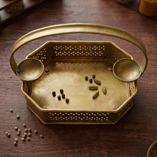 Antique Peetal Padi | Pure Brass Decorative Storage Container | Made in 1975 - Bombay Antiques