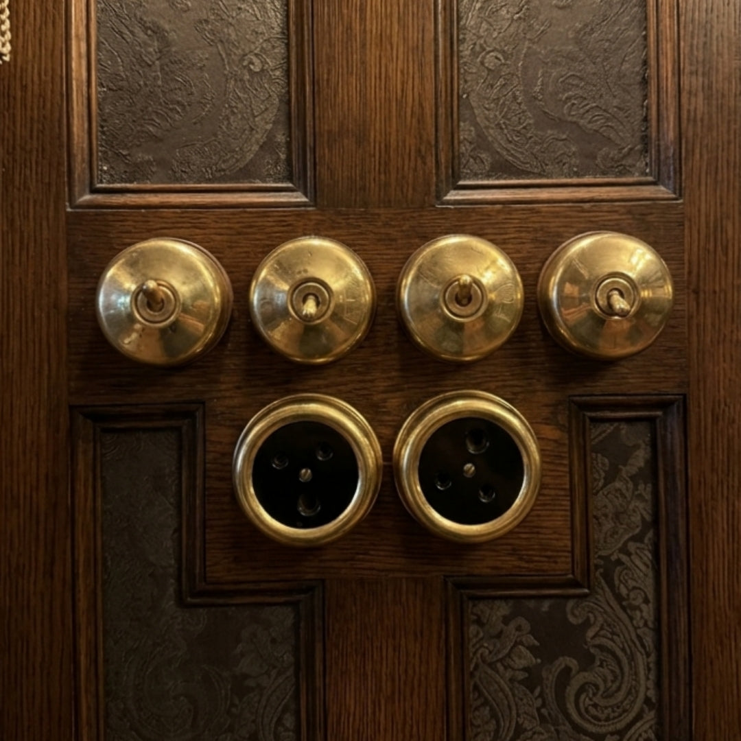 Vintage Brass Smooth Dome Toggle Switch & Socket Set | Antique Brass Round Wall Switches and Sockets