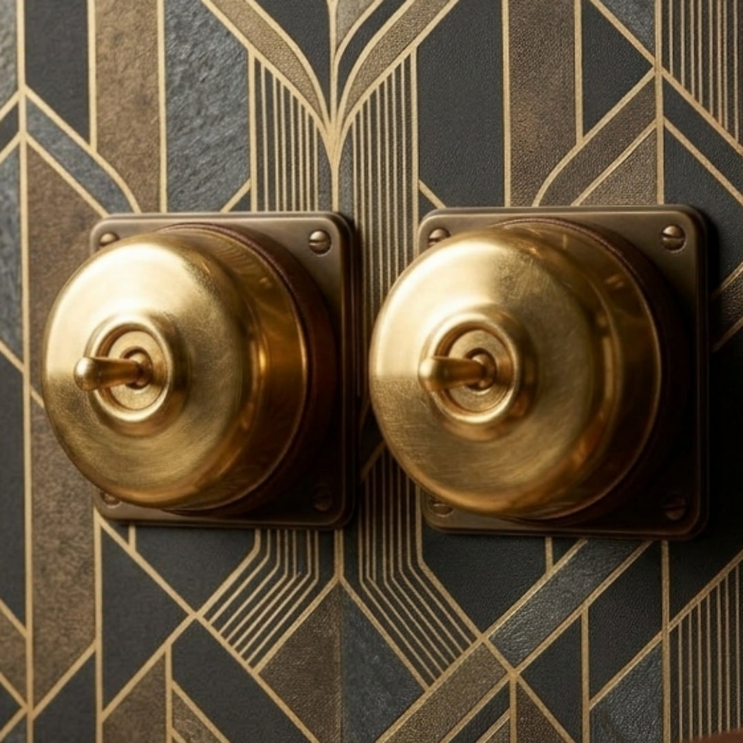 Vintage Brass Smooth Dome Toggle Switch & Socket Set | Antique Brass Round Wall Switches and Sockets