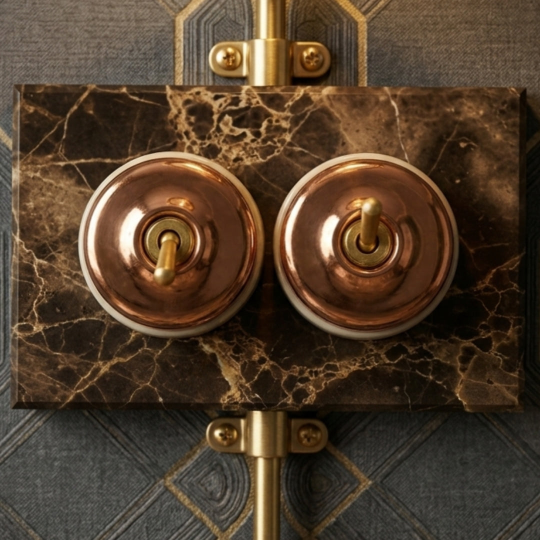 Vintage Rose Gold & Brass Smooth Dome Toggle Switch Panel | Antique Dual-Tone Decorative Wall Switch
