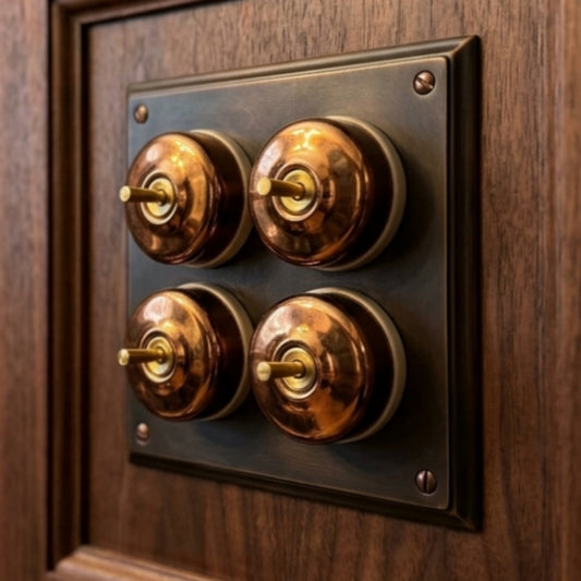 Vintage Rose Gold & Brass Smooth Dome Toggle Switch Panel | Antique Dual-Tone Decorative Wall Switch - Bombay Antiques