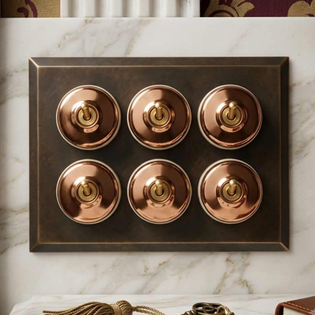 Vintage Rose Gold & Brass Smooth Dome Toggle Switch Panel | Antique Dual-Tone Decorative Wall Switch