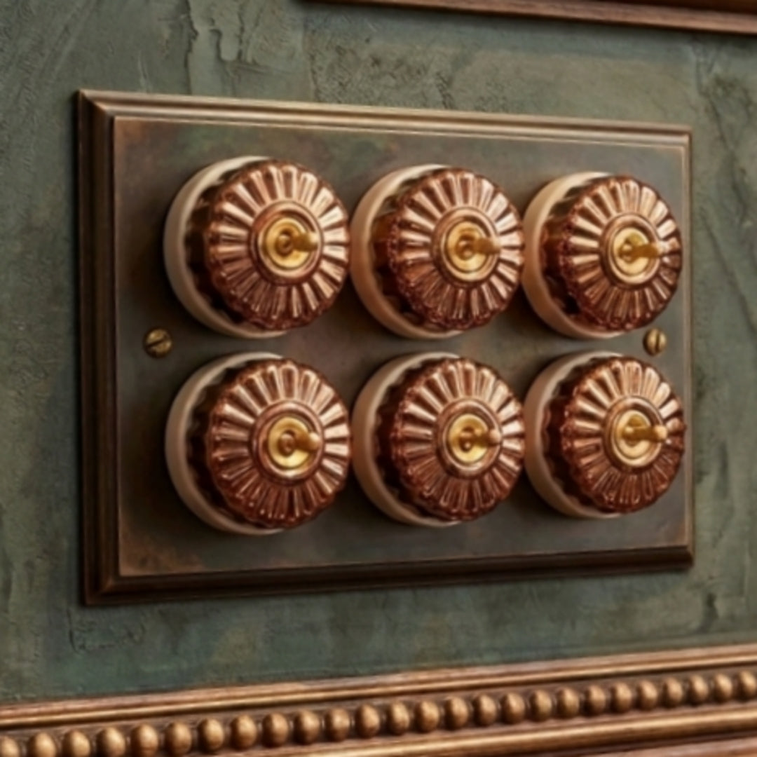 Vintage Rose Gold & Brass Fluted Toggle Switch Panel | Dual-Tone Decorative Wall Switch