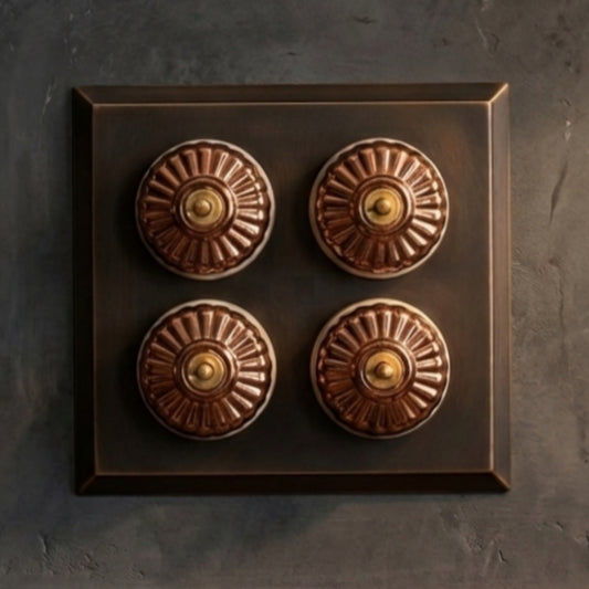 Vintage Rose Gold & Brass Fluted Toggle Switch Panel | Dual-Tone Decorative Wall Switch - Bombay Antiques