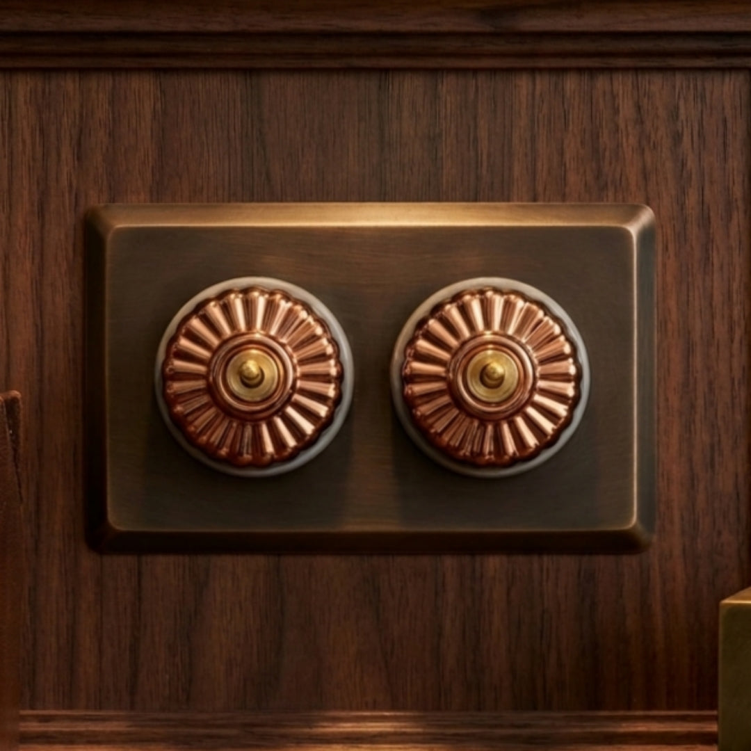 Vintage Rose Gold & Brass Fluted Toggle Switch Panel | Dual-Tone Decorative Wall Switch