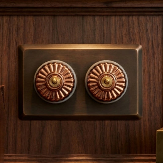 Vintage Rose Gold & Brass Fluted Toggle Switch Panel | Dual-Tone Decorative Wall Switch