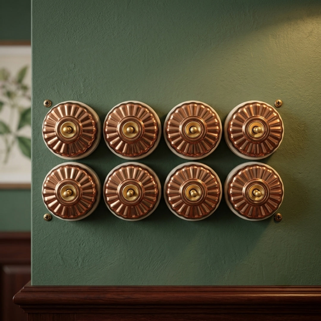 Vintage Rose Gold & Brass Fluted Toggle Switch Panel | Dual-Tone Decorative Wall Switch